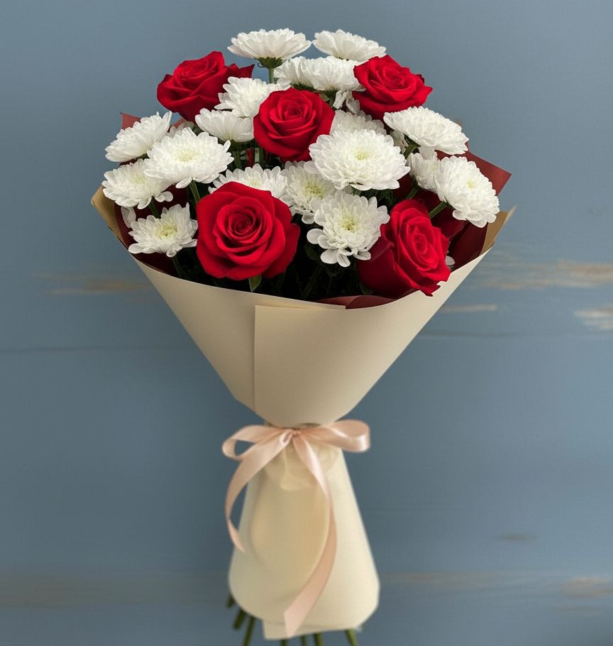 Букет цветов из: Розы и Хризантемы в Новом Кяхулае