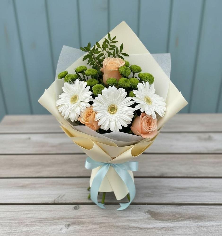 Букет цветов из: Герберы, Розы и Хризантемы в Новом Кяхулае