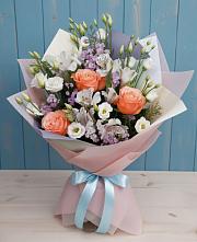 Букет цветов из:  Лизиантусы, Розы, Альстромерии и Гипсофила #REPLACE_PRED# Новом Кяхулае