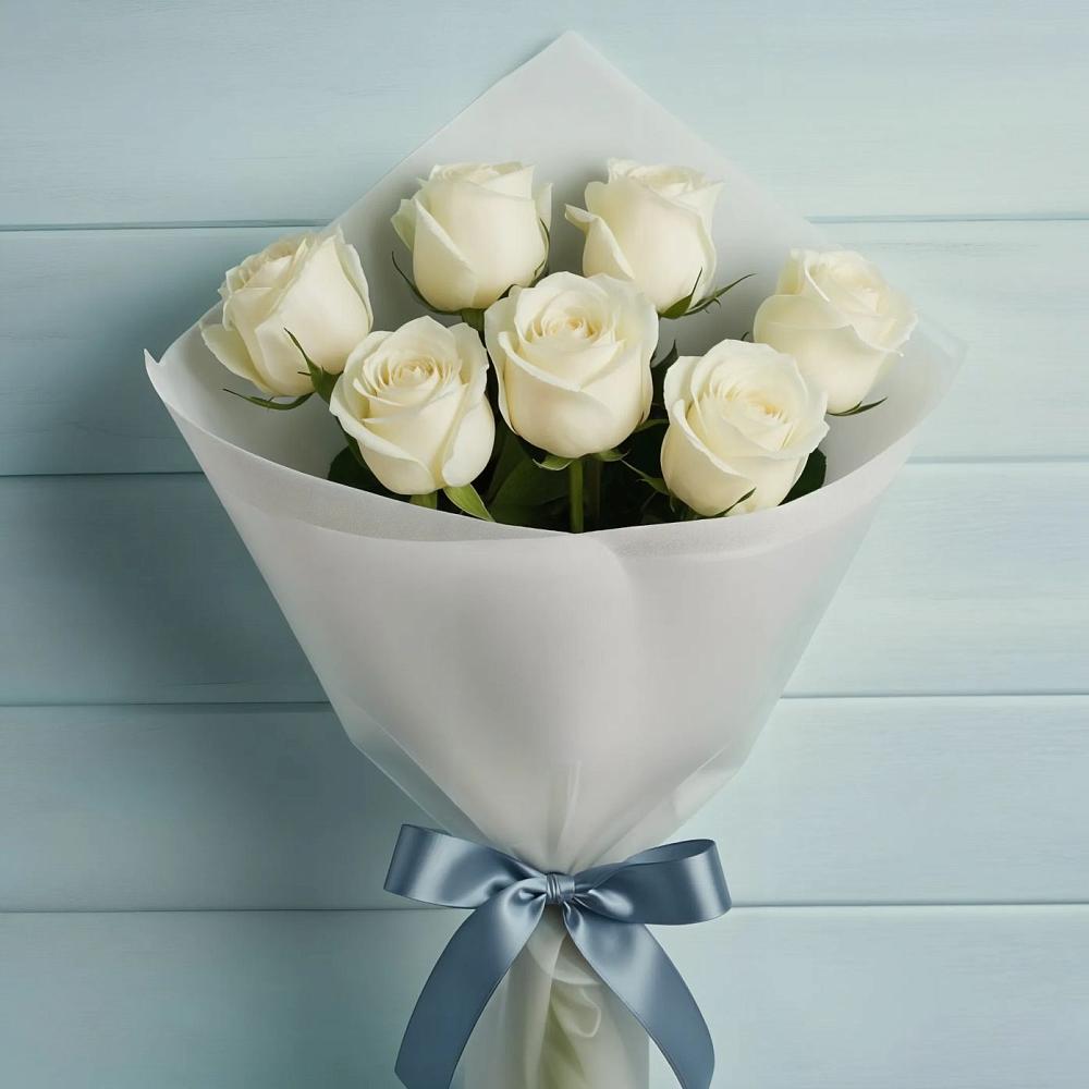 Букет 7 Белых роз Эдлесс Лав в Новом Кяхулае